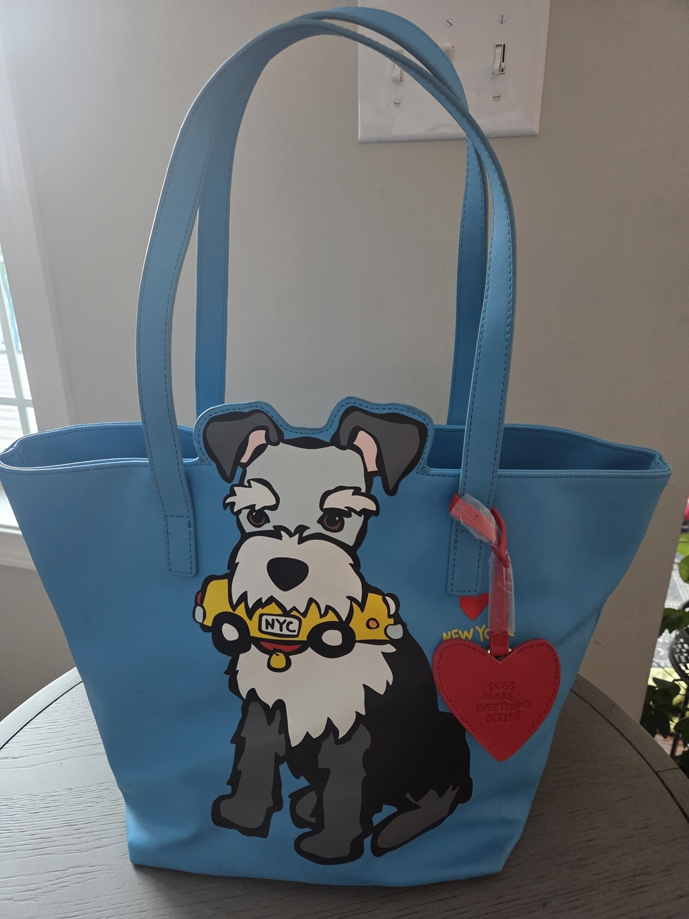 Marc Tetro Schnauzer NYC Blue Tote Bag with Red Heart Tag